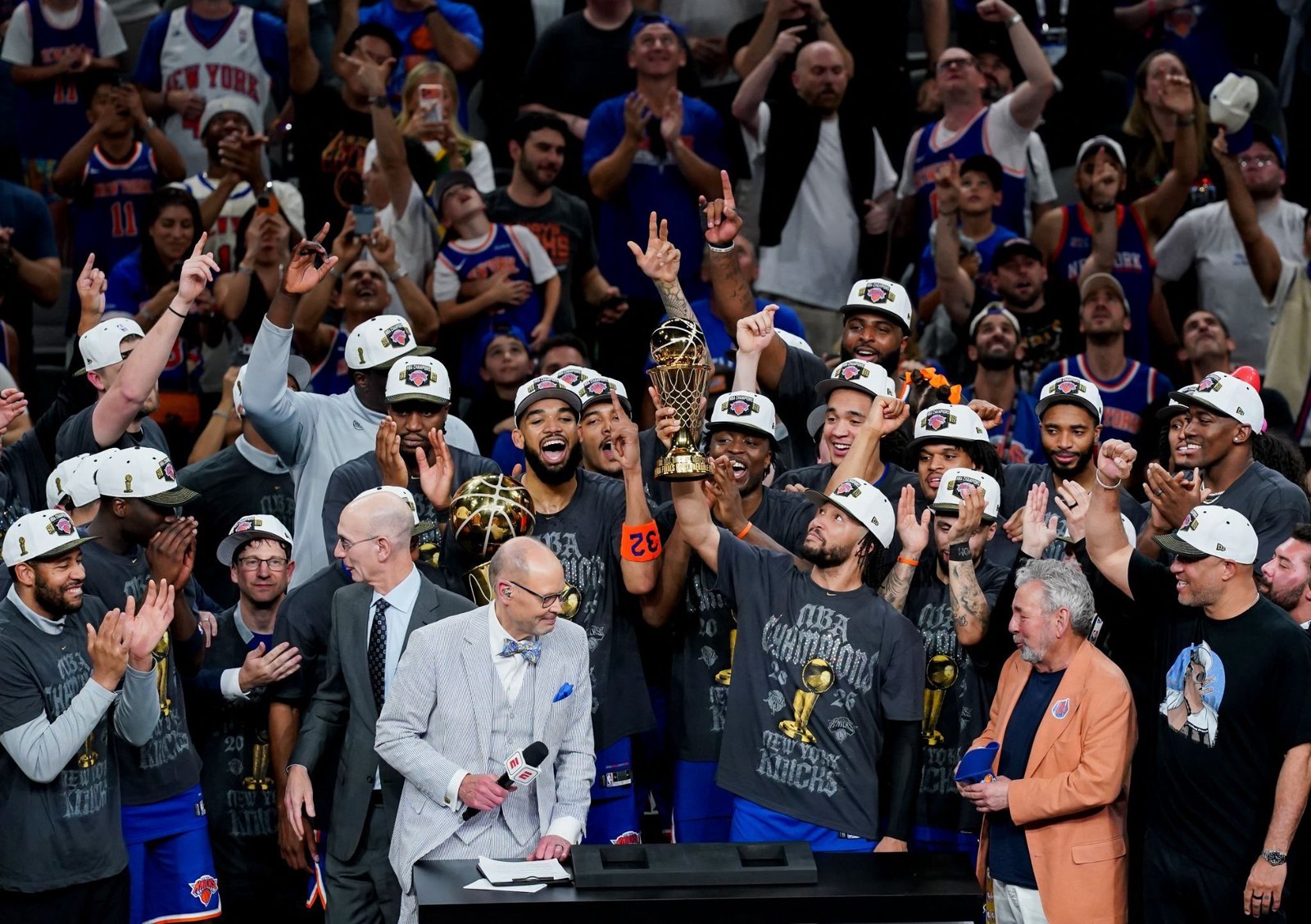 New York Knicks celebrate their historic win