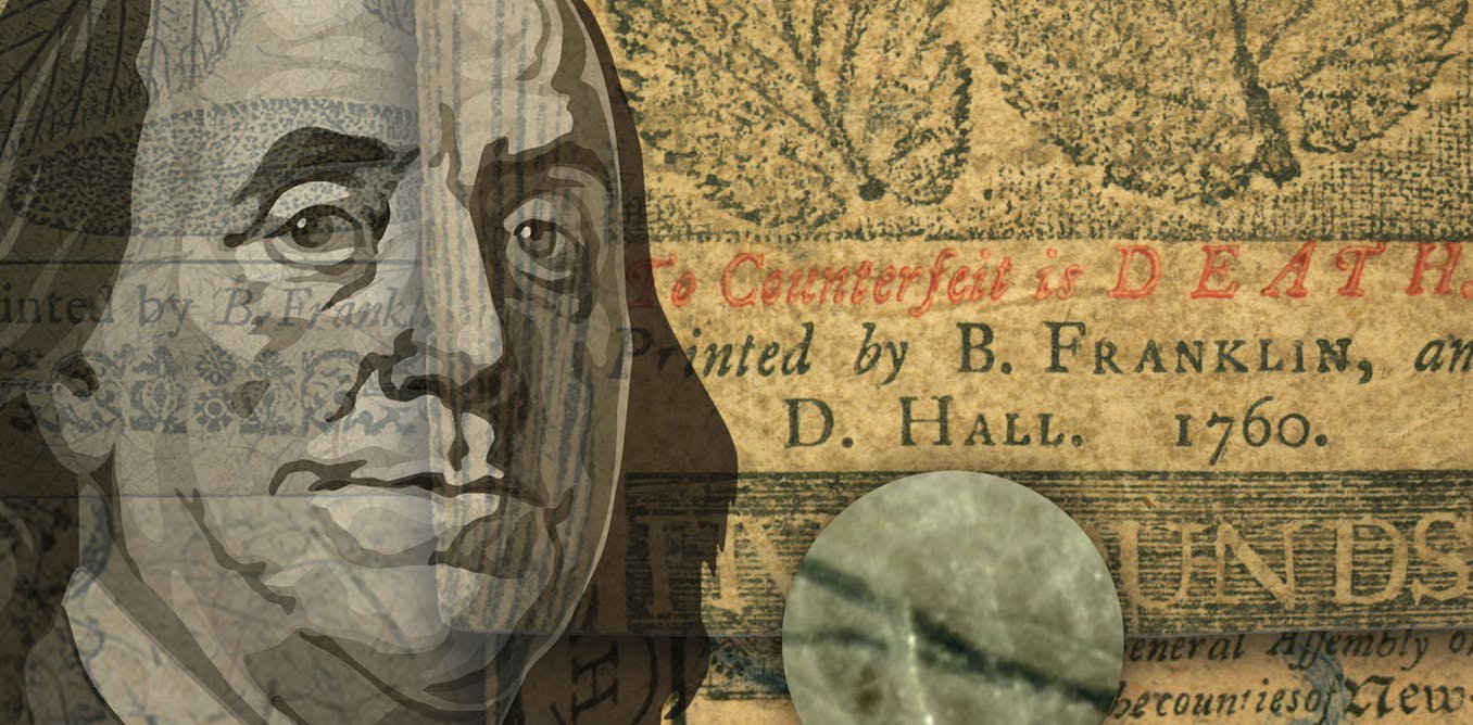 We analyzed paper money printed by Ben Franklin to uncover his anti‑counterfeiting techniques and materials innovations