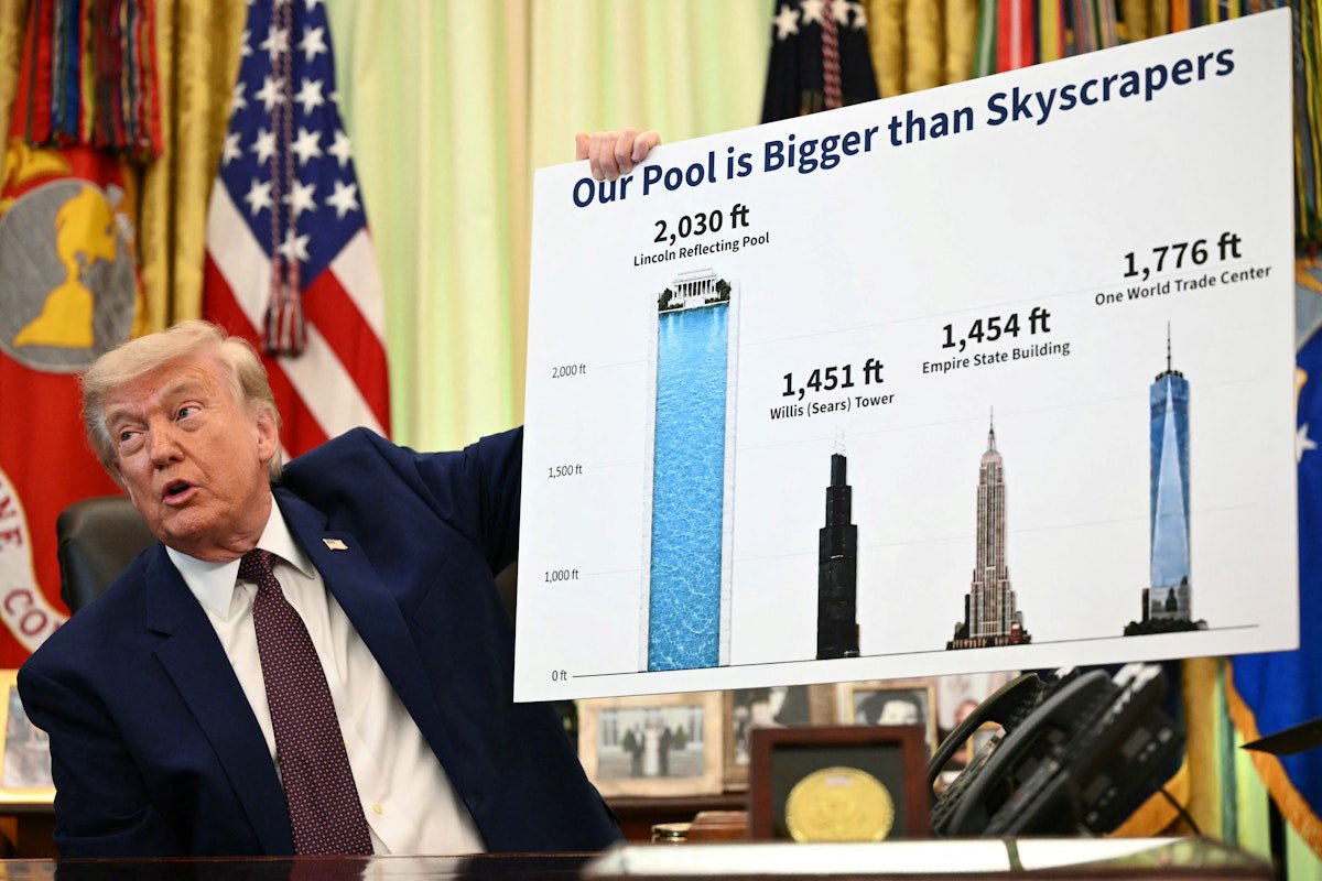 Trump Whips Out Wild Poster to Celebrate Finished Reflecting Pool Reno